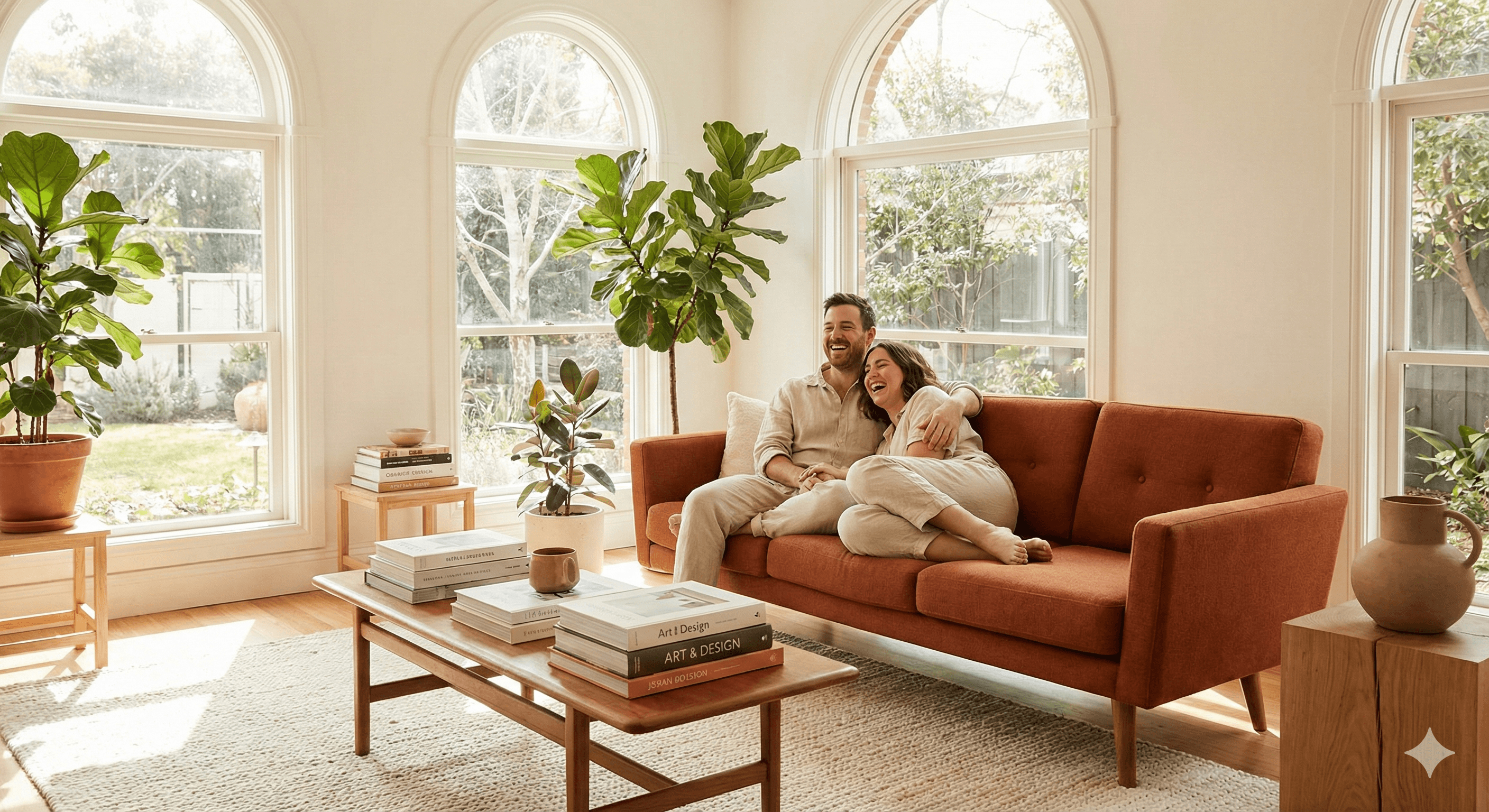 Couple relaxing in living room