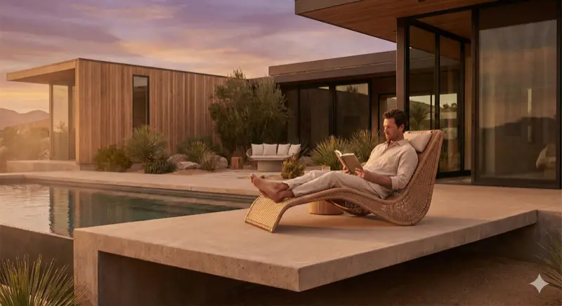 Man reading by pool